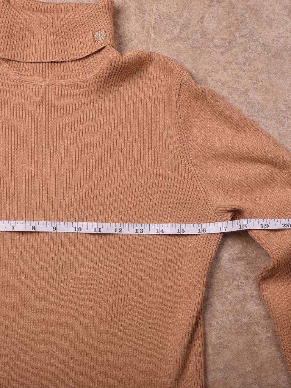 Lauren Ralph Lauren Camel Tan Ribbed 100% Cotton Turtleneck Sweater - Size Large - Picture 7 of 10